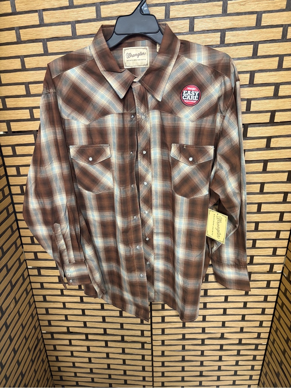 Wrangler brown plaid pearl snap shirt size 3X